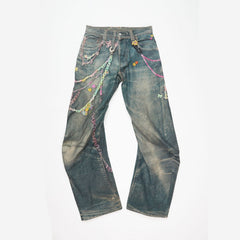 Acne Studios Men'S Women'S Four Seasons 3d Print Chain Print Loose Fit Jeans Fashion High Street Machete Pants Jeans Ngvp #1343