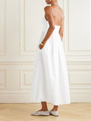 Gathered organic cotton-poplin midi dress