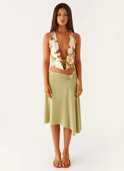 Everette Satin Scarf Top - Floral Print