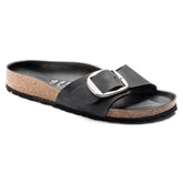 Women's Madrid Oiled Leather Big Buckle Sandals in Black
