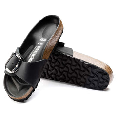 Women's Madrid Oiled Leather Big Buckle Sandals in Black