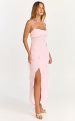 Connie Midi Dress - Ruffle Detail Dress in Pink