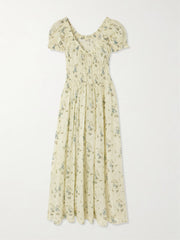 Ashlynn tie-detailed shirred floral-print organic cotton-voile midi dress