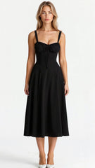 Corset Midi Dress – Tailored Waist and Flowing Skirt
