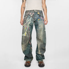 Acne Studios Men'S Women'S Four Seasons 3d Print Chain Print Loose Fit Jeans Fashion High Street Machete Pants Jeans Ngvp #1343