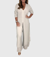 Pearl | Women's Duster Cardigan Two-Piece Set Wide Leg Pants