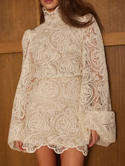 Lace Lantern Sleeve Two-Piece Set