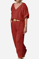 Carmen | Women's V-Neck Batwing Top and Straight-Leg Pants Set