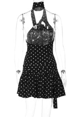 Black Polka Dot One-Shoulder Mini A-Line Dress