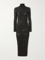 Silk-blend jacquard-knit midi dress