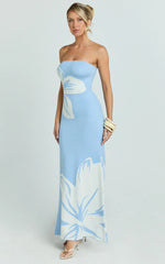 Amy Midi Dress - Knit Strapless Column Dress in Intarsia Print