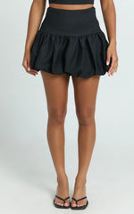 Abellina Mini Skirt - High Waist Bubble Hem Skirt in Black