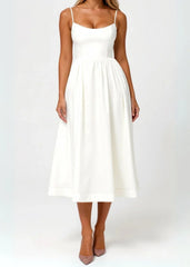 Wedding Guest Dress. Elegant Corset Midi Dress for Women - White. Light Blue. Pink. Purple