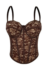 Brown Floral Lace Corset Top
