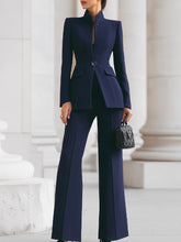 Celeste | Women's Stand Collar Blazer & Wide Leg Pants Suit Set