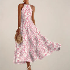 Women's Printed Halter Neck Maxi Dress – A-Line Flowy Summer Dress