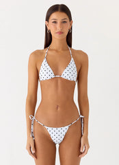 Mommae Halter Bikini Top - White Polkadot