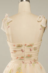 Champagne A-line Floral Short Princess Dress