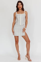 Palmas Hook & Eye Lace Trim Top Floral Blue