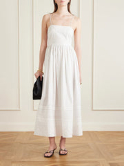 Chamomile pintucked embroidered cotton-poplin midi dress