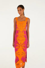 Pink Cutwork Midi Dress