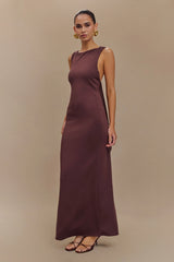 Catelyn Asymmetrical Scuba Jersey Midi Dress - Cacao Brown