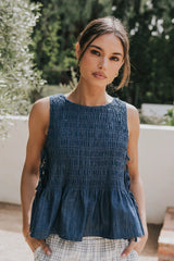 Jeremy Smocked Blouse in Denim
