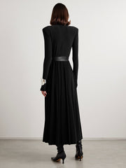 Belted stretch-jersey turtleneck midi dress