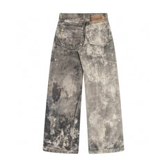 Acne Studios Men's Fall/Winter Ink Splash Print Low Rise Wide Leg Loose Button Jeans Pants #72142