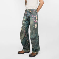 Acne Studios Men'S Women'S Four Seasons 3d Print Chain Print Loose Fit Jeans Fashion High Street Machete Pants Jeans Ngvp #1343