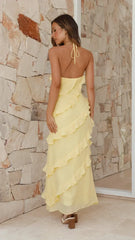 Women's Ruffle Maxi Dress – Halter Neck. Tiered Layers
