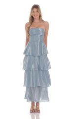 Crinkle Sheen Maxi Dress in Slate Blue
