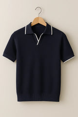 Short Sleeve Knit Polo – Contrast Trim. Slim Fit