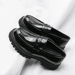 Men's Black Chunky Sole Loafers – Modern Slip-On Dress Shoes