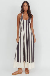 Florie Scoop Neck Halter Maxi Dress Stripe Black