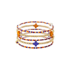 Beaded Bracelet Stack in Orange and Blue