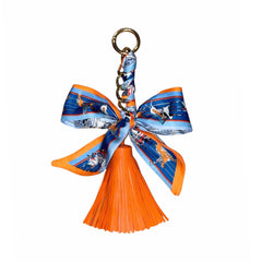 Orange and Blue Bow and Tassel Purse Charm Keychain