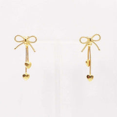 Gold Bow with Hearts Dangle Earrings