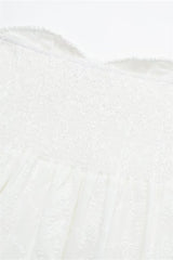 Bow Tie White Embroidery Short Dress with Button