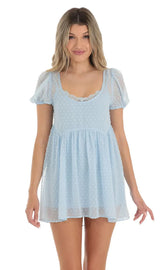 Dotted Lace Two Piece Dress Set in Blue