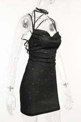 Black Straps Tight Lace-up Dress