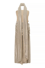 Blue Sequin Strapless Ruched Long Dress with Scarf