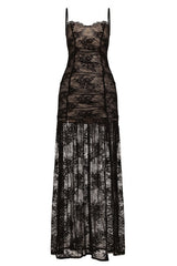 Black Lace Straps Sheer Long Dress