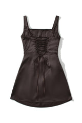 Brown Satin Square Neck A-Line Mini Dress