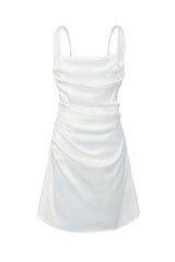 Brown Satin Square Neck A-Line Mini Dress