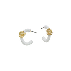 White Twisted Knot Enamel Hoop Earrings