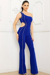 Symphony Jumpsuit - Rhinestone Trim One Shoulder Jumpsuit