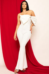 Symphony Jumpsuit - Glitter Techno Crepe Large Bow Front Jumpsuit