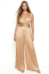 Symphony Jumpsuit - Woven Satin Pleated Jumpsuit