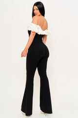 Symphony Jumpsuits - Satin And Techno Crepe Fabric Contrast Jumpsuit